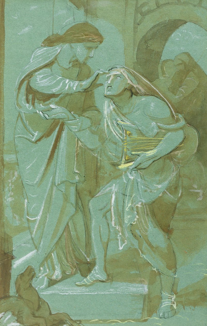 Studie for The Blind Man of Bethsaida på nordmuren af Chapel of the Ascension, London (pen & blæk og akvarel på grønt papir) af Frederic James Shields