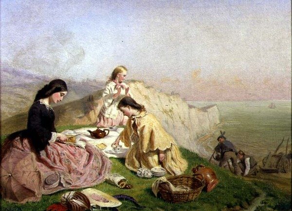 The Picnic on a Clifftop (olie på lærred) af Frederic James Shields