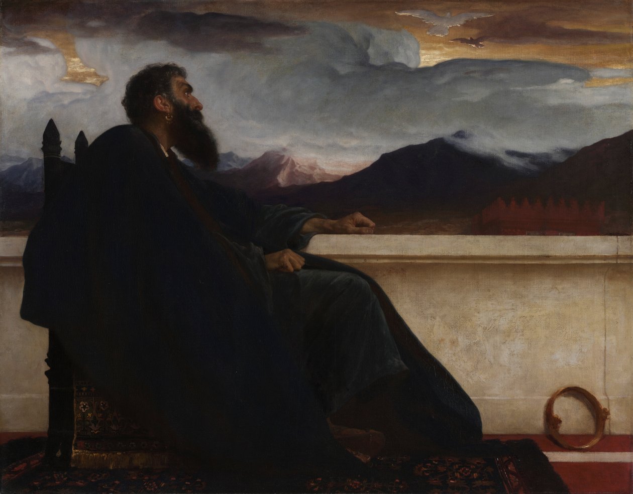 David: "Åh, at jeg havde vinger som en due! For så ville jeg flyve væk og hvile." Salme 55:6 af Frederic Leighton