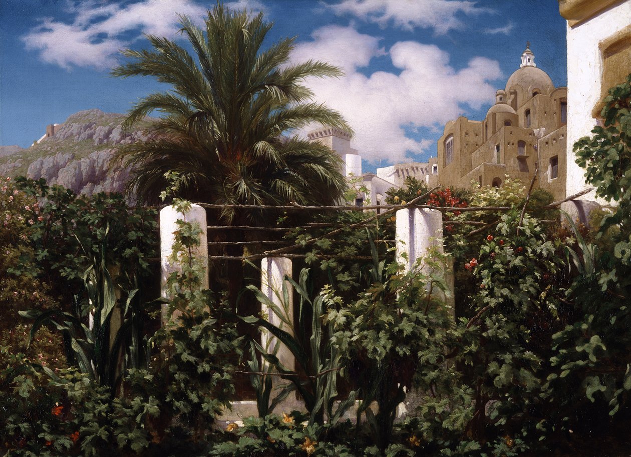 Garden of an Inn, Capri, ca. 1859 (olie på lærred) af Frederic Leighton