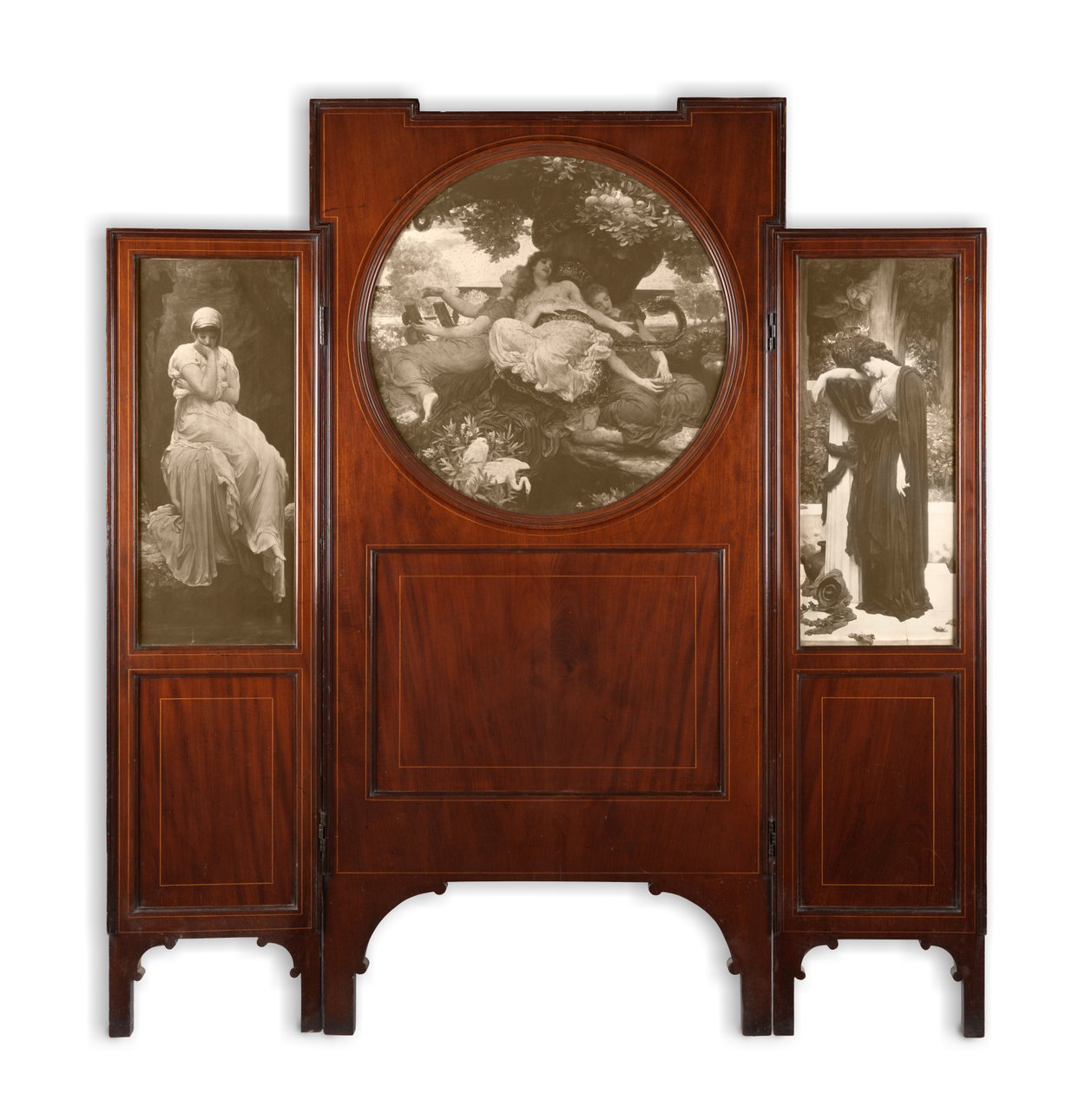 Mahogni 3-fold skærm med trykindlæg (mahogni 3-fold skærmsæt) af Frederic Leighton
