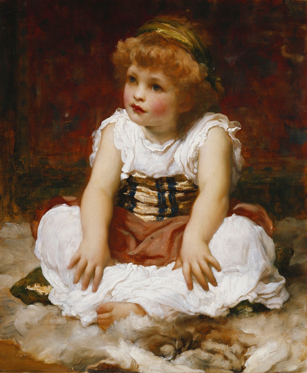 Portræt af en pige siddende på et tæppe, af Frederic Leighton