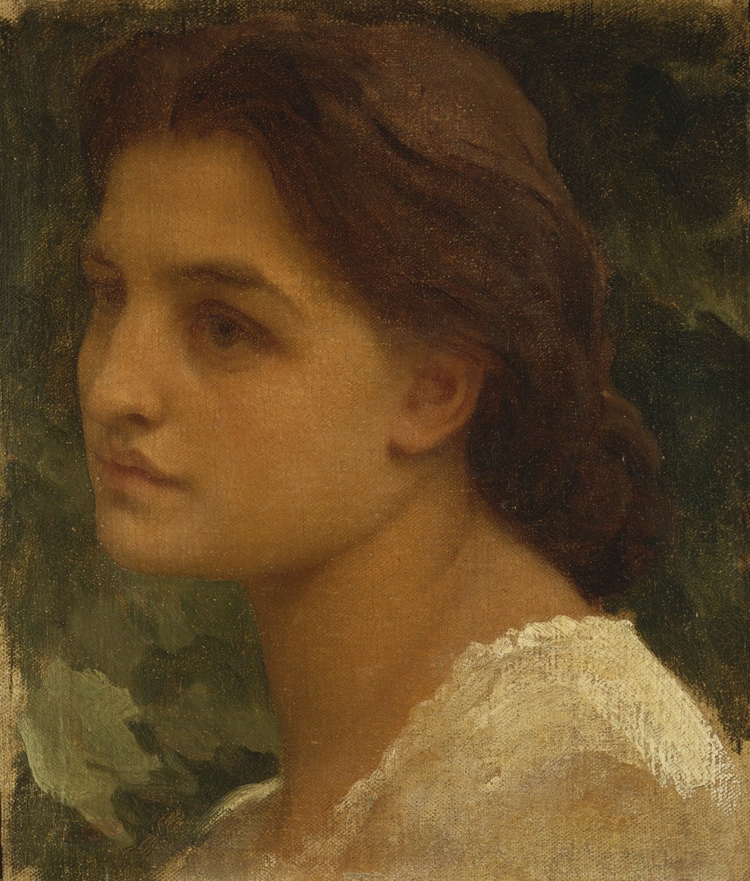 Portræt af en ung dame, lille brystlængde, iført en hvid kjole af Frederic Leighton