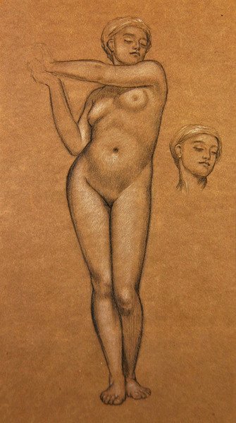 Undersøgelse for spansk pige (kul & hvid forhøjning på papir) af Frederic Leighton