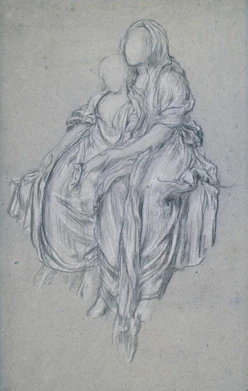 Studie til Daphnephoria, ca. 1876 (sort-hvidt kridt på blåt papir) af Frederic Leighton