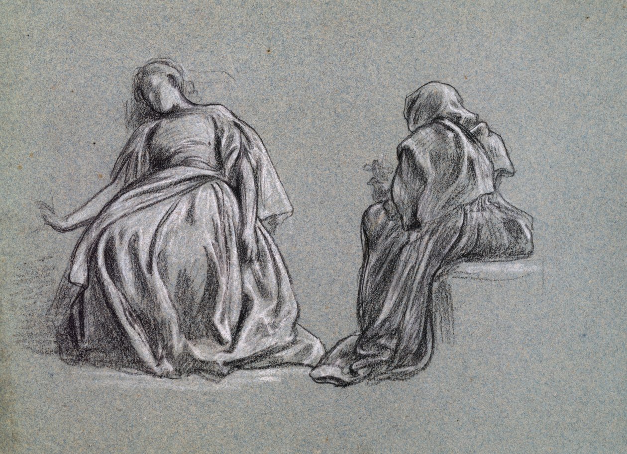 Tessa at Home (for George Eliots Romola), 1863 (sort-hvidt kridt på papir) af Frederic Leighton