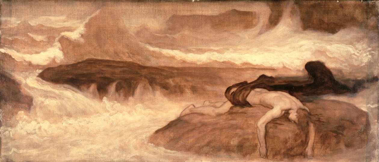 The Death of Leander, predella panel af The Last Watch of Hero af Frederic Leighton