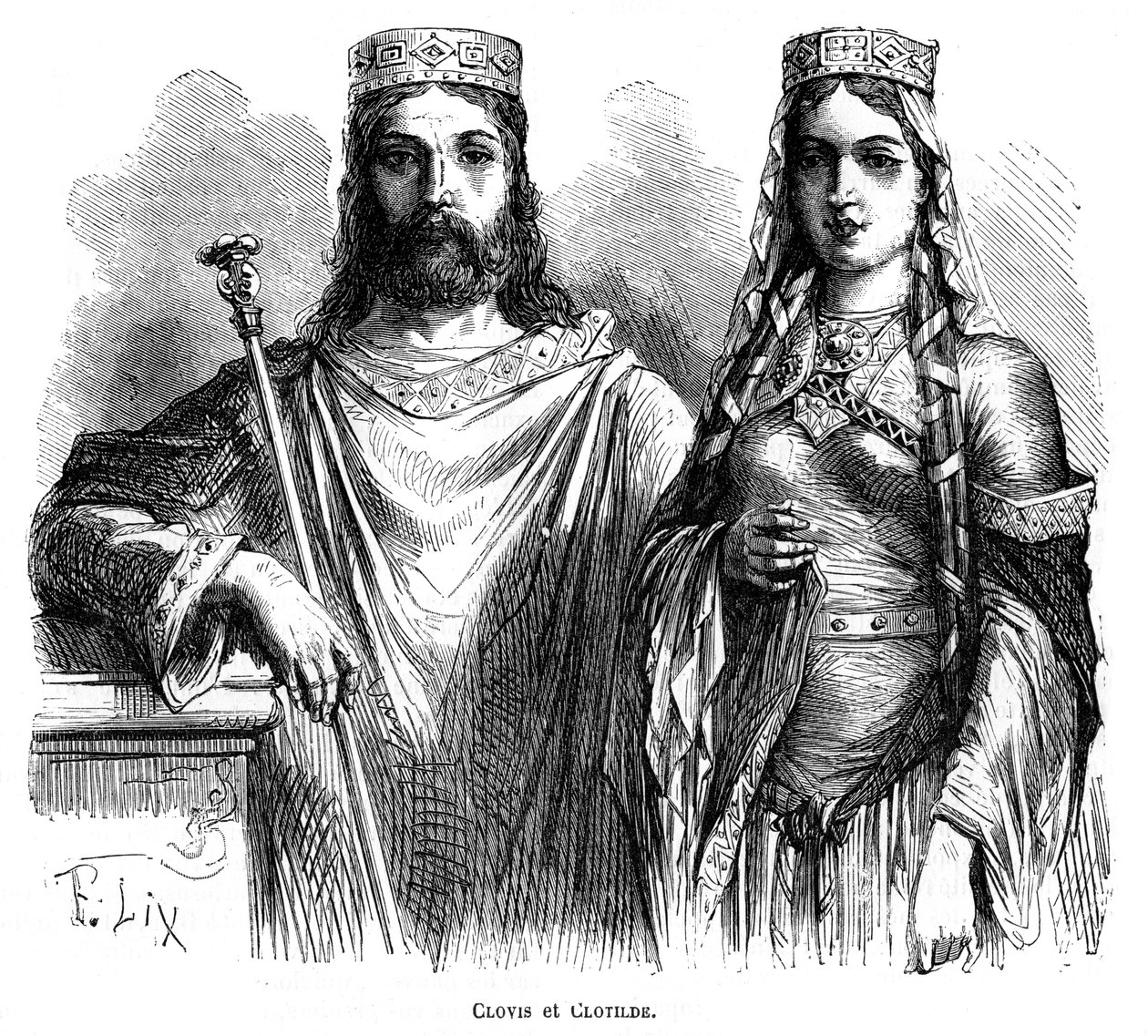 Kong Clovis I og Dronning Clotilde af Frankerne, slutningen af det 5. - begyndelsen af det 6. århundrede 1882-1884. af Frederic Lix
