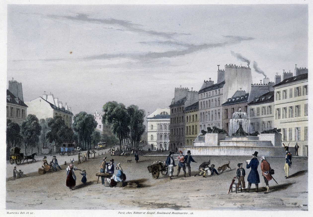 Vandtårn (fontæne), Bd St Martin - i ""Paris i 1832"" af Martens af Frederic Martens