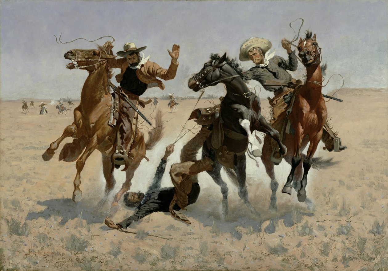 Hjælper en kammerat (Forbi alle operationer) 1889-90 (olie på lærred) af Frederic Remington