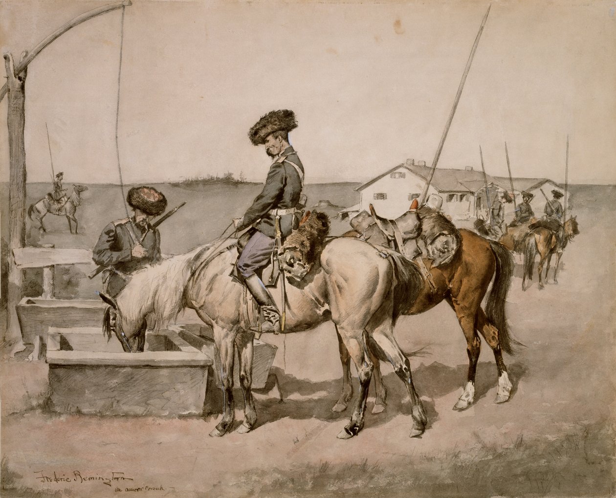 An Amoor Cossack (Cossack of the Amoors) 1892-94 (wc og pen og blæk på papir) af Frederic Remington