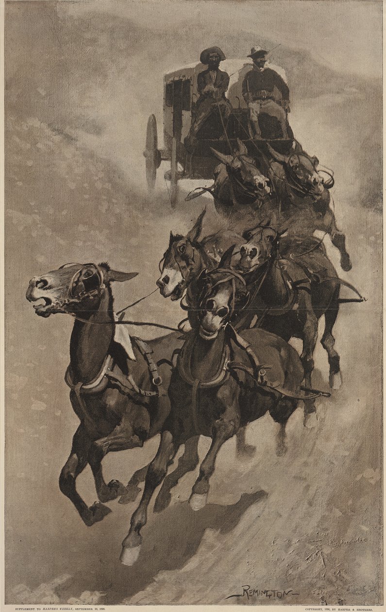 An Army Mail Ambulance, fra Harpers Weekly, pub.1890 af Frederic Remington