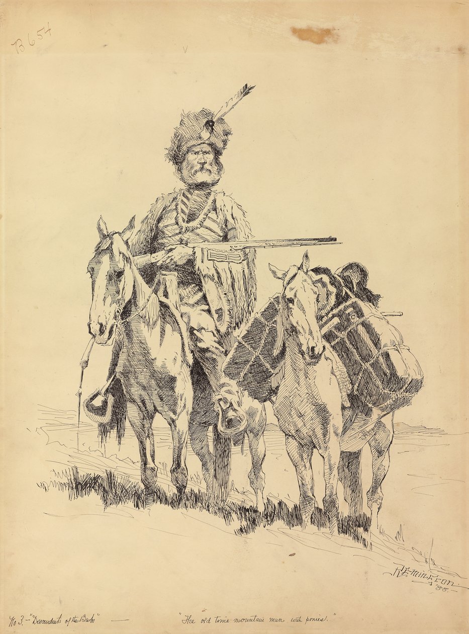 En gammel bjergmand med sine ponyer, 1888 af Frederic Remington