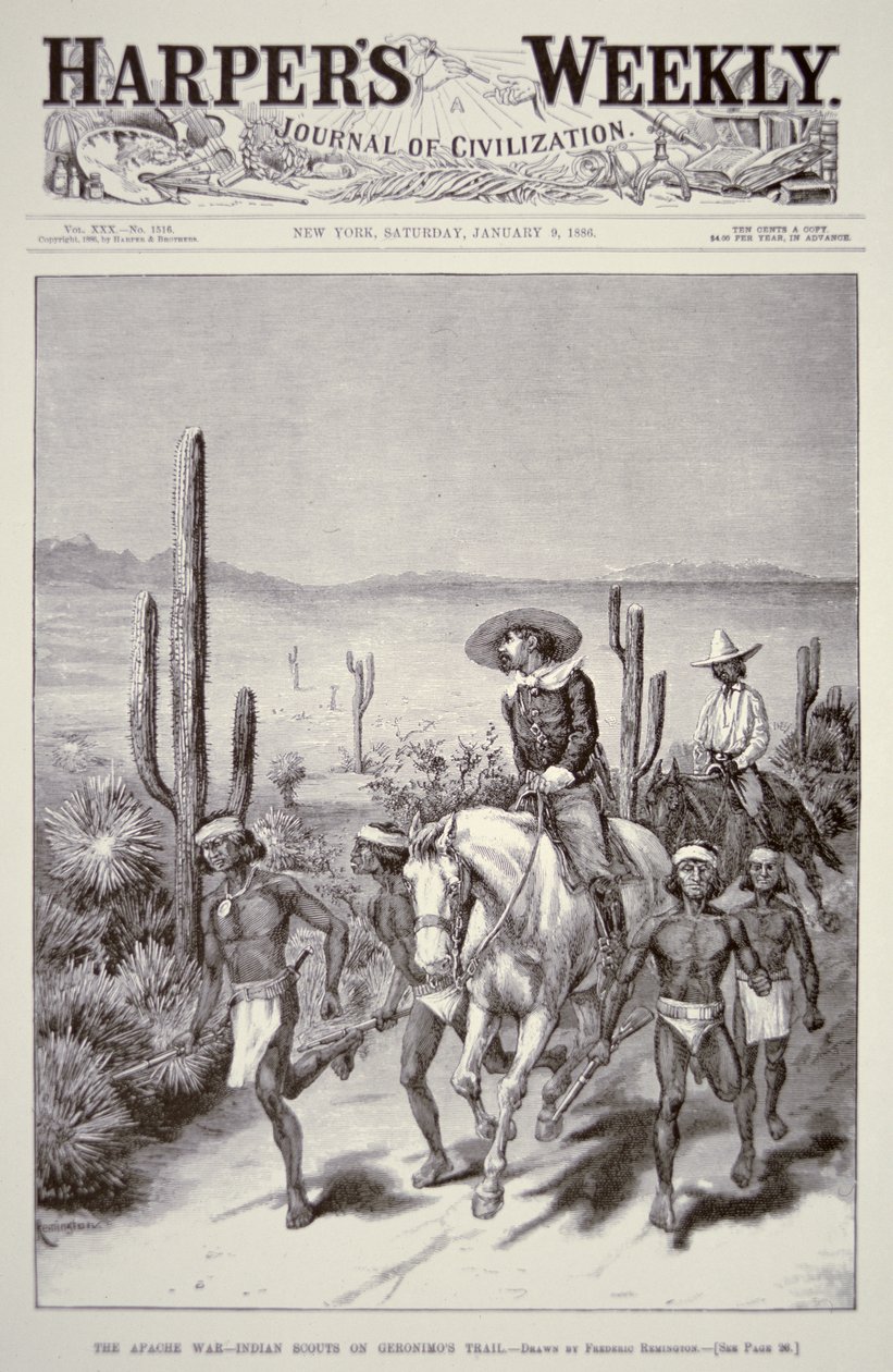 Apache-spejdere leder hærpatrulje på forfølgelse af Geronimo (1829-1909) fra 