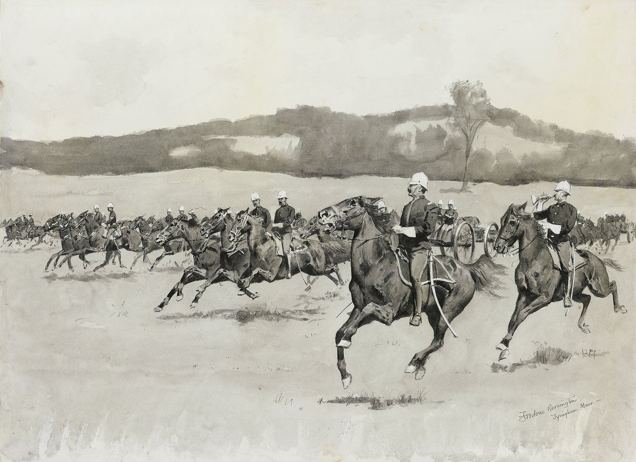Batteri K hos Drill i Berkshire Hills, Massachusetts af Frederic Remington