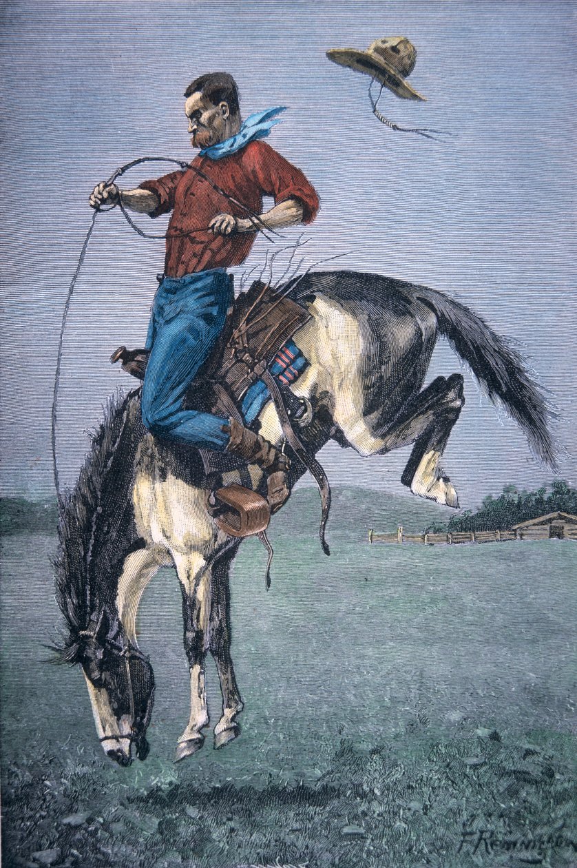 Bronco-Buster (farvet gravering) af Frederic Remington