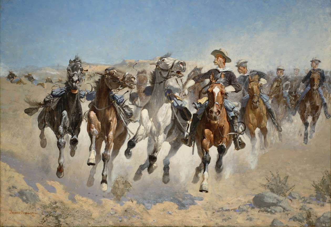 Afmonteret: The Fourth Troopers Moving the Led Horses, 1890 af Frederic Remington