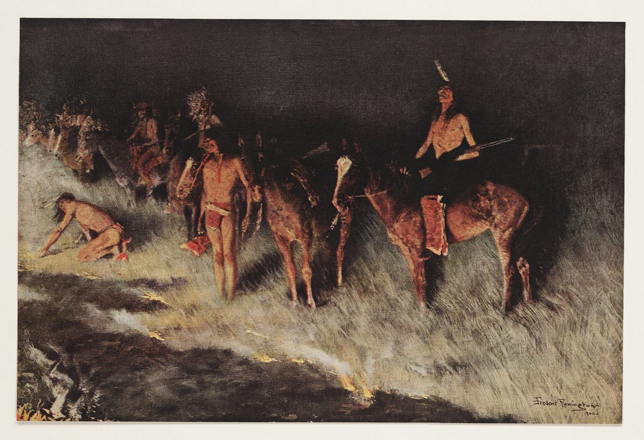 Fire on the Prairie, fra Colliers Weekly, pub.1908 af Frederic Remington