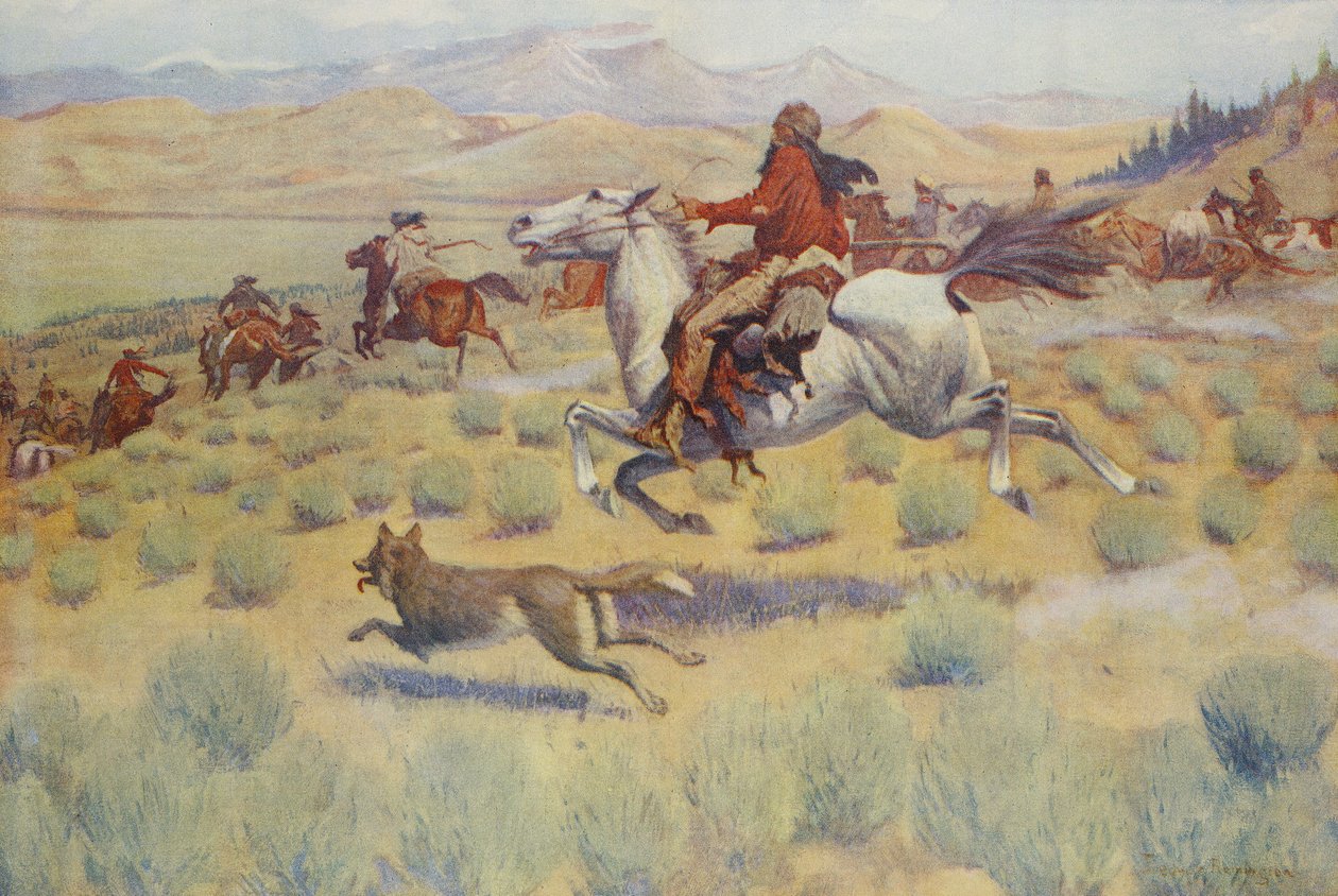 Hunting on the Prairie, fra Colliers Weekly, pub.1904 af Frederic Remington