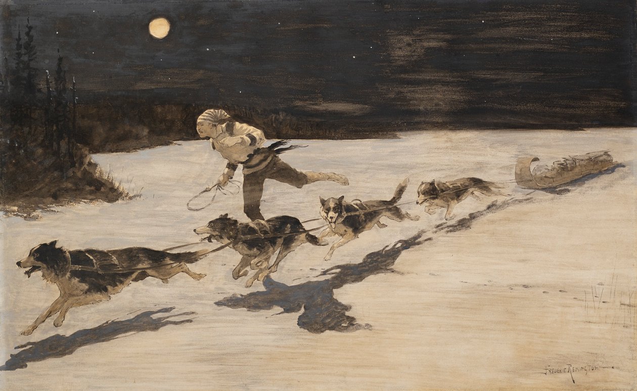 "Huskie"-hunde på den frosne motorvej (Talking Musquash) af Frederic Remington