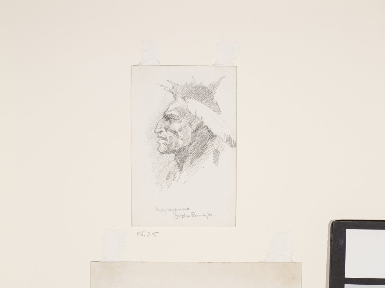 Indian Head, ukendt dato (blyant på hvidt papir) af Frederic Remington