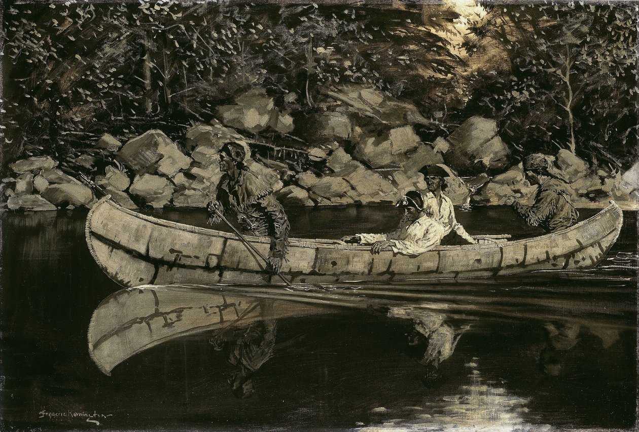 Paddling af den sårede britiske officer af Frederic Remington