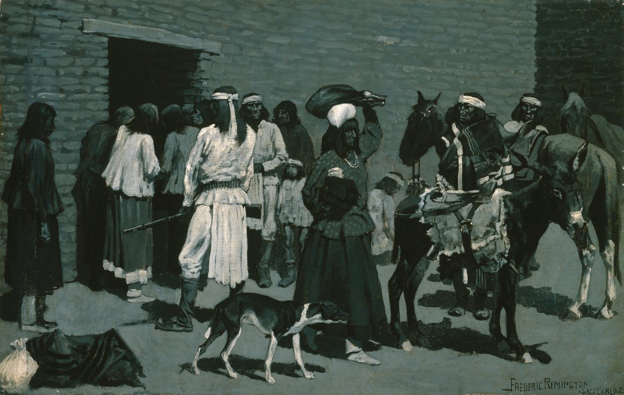 Pueblo Indian Village (Distribution af oksekød ved San Carlos Agency) c.1889 af Frederic Remington