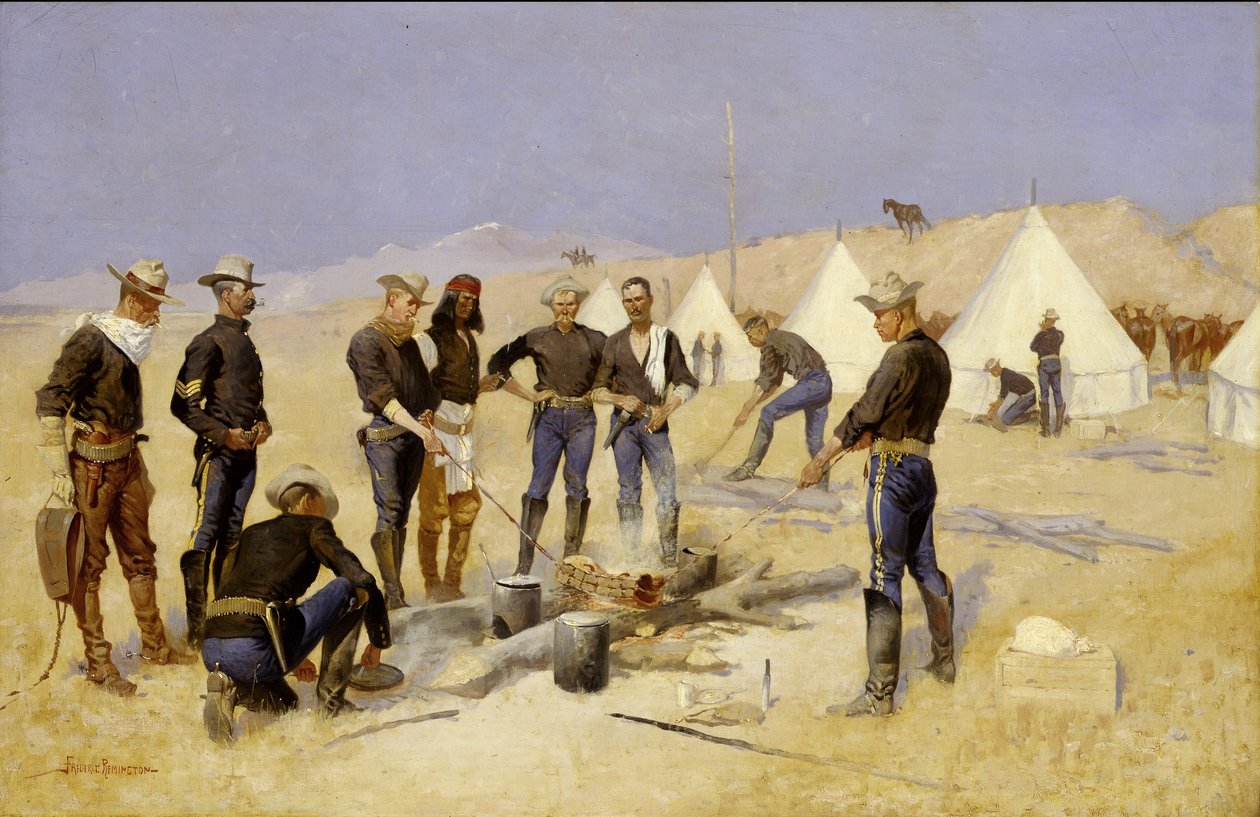 Stegning af julebøffen i en kavalerilejr, ca. 1892 af Frederic Remington