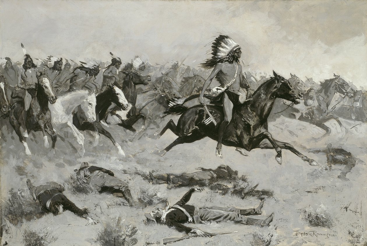 Rushing Red Lodges Passed through the Line, c.1900dani af Frederic Remington