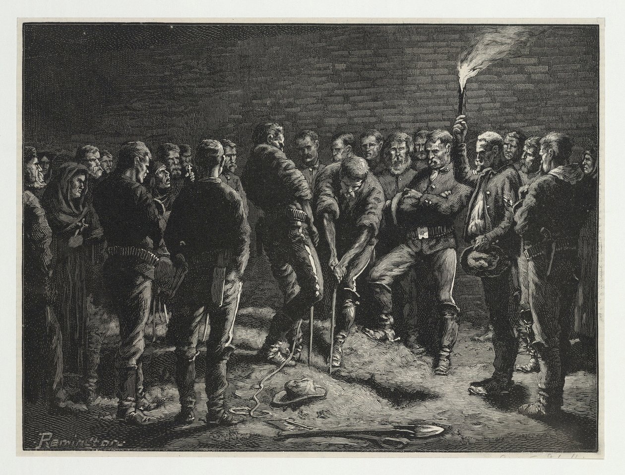 Apache-kampagnen - begravelse af Hatfields-mænd, fra Harpers Weekly, pub. 1886 af Frederic Remington