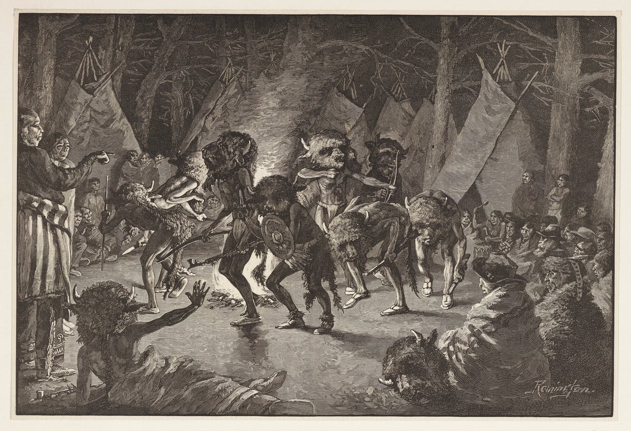The Buffalo Dance, fra Harpers Weekly, pub 1887 af Frederic Remington