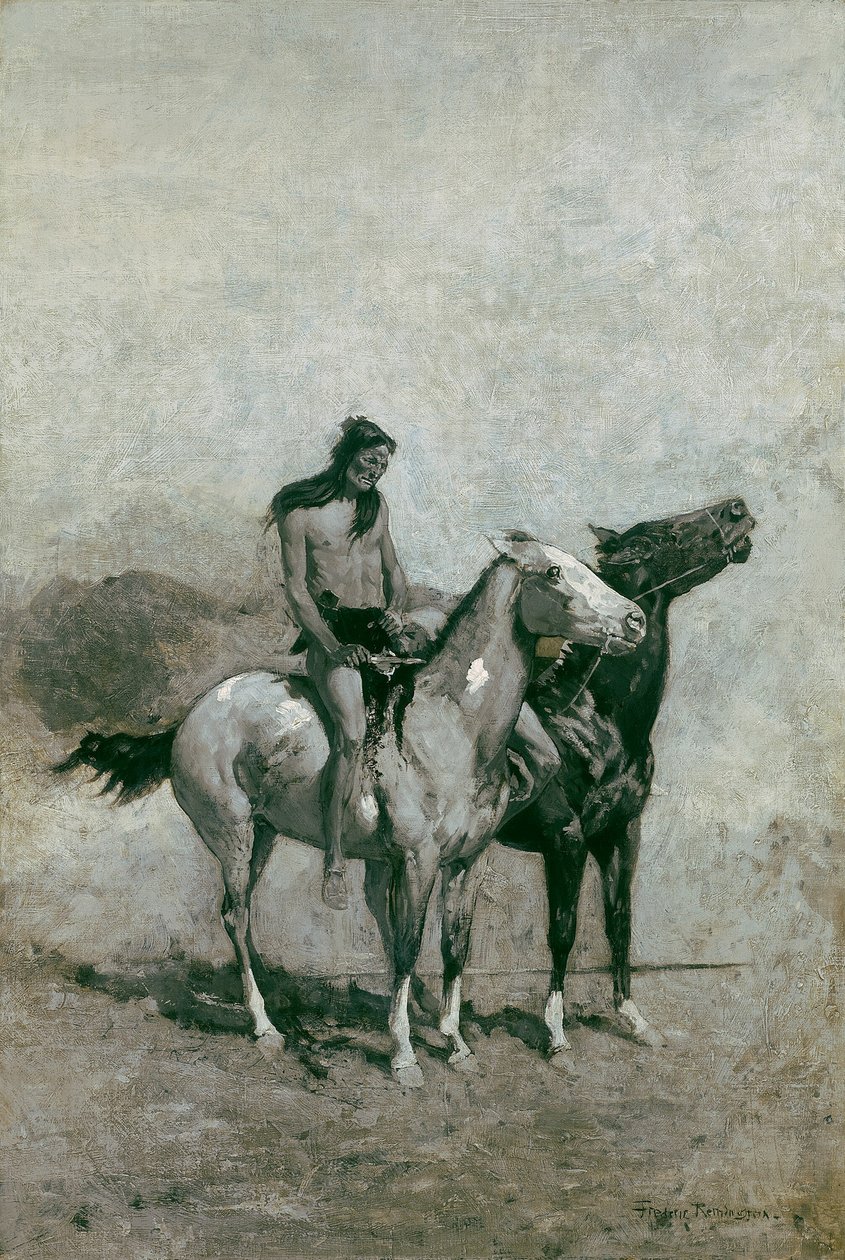 Ildæderen slyngede sit offer over sin pony af Frederic Remington