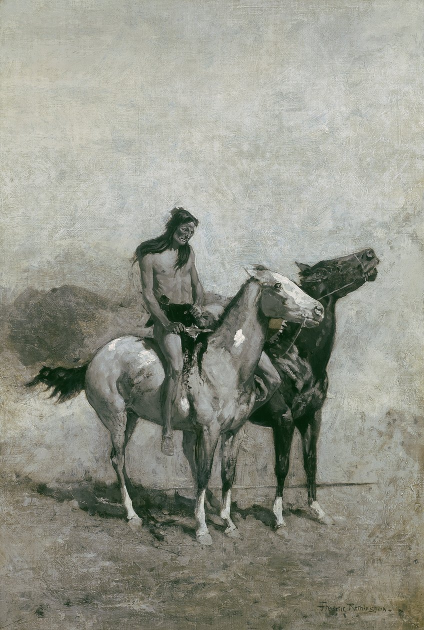 Ildæderen slyngede sit offer over sin pony, ca. 1900 af Frederic Remington