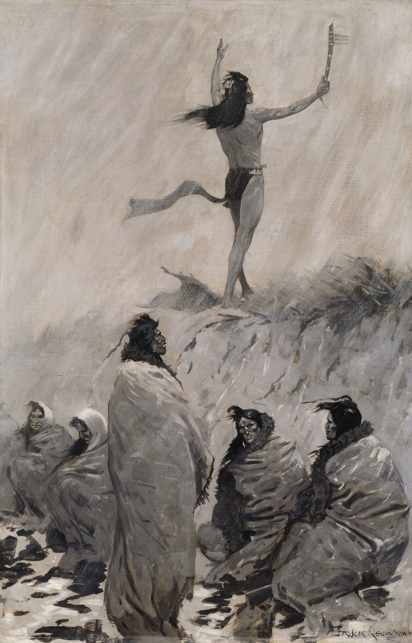 Ildæderen løftede sine arme til tordenfuglen, ca. 1900. af Frederic Remington