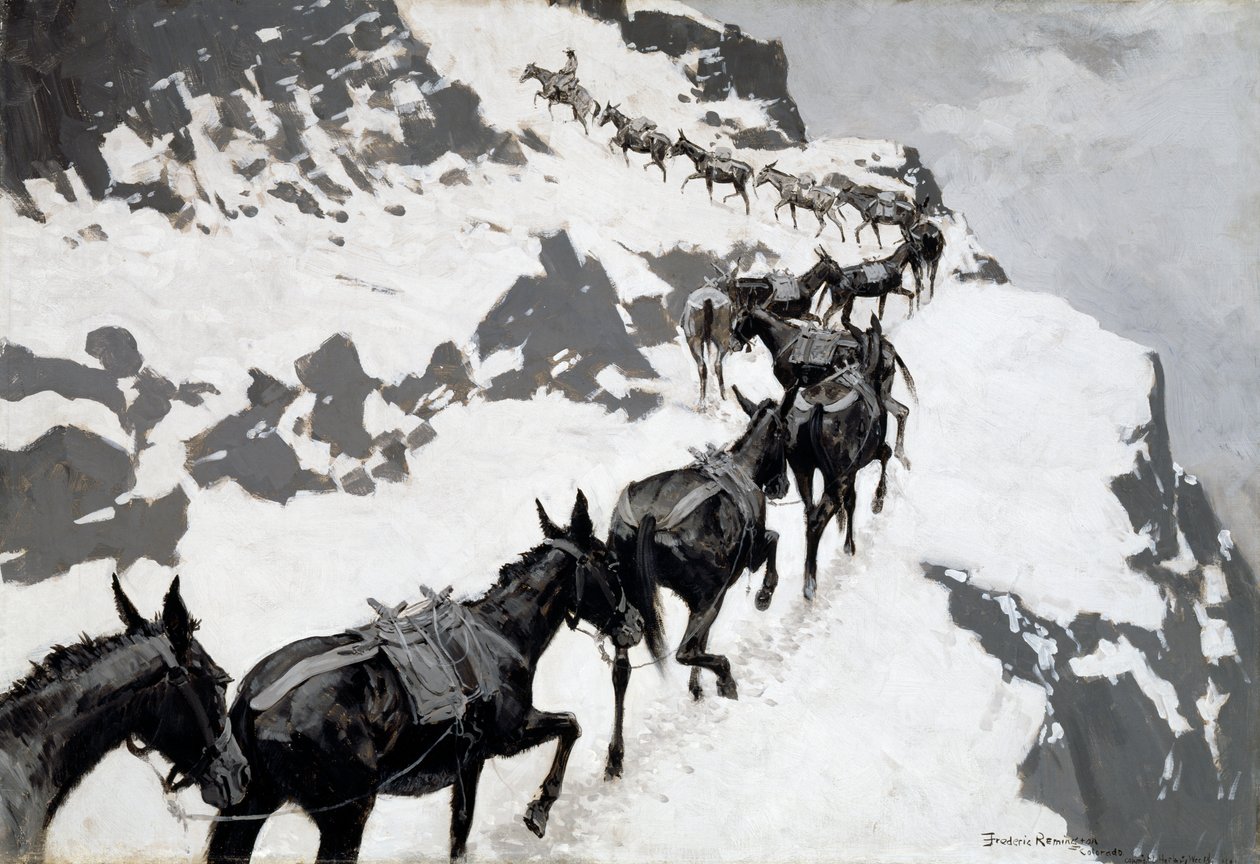 The Mule Pack (Et malmtog på vej ind i sølvminerne, Colorado) 1901 af Frederic Remington