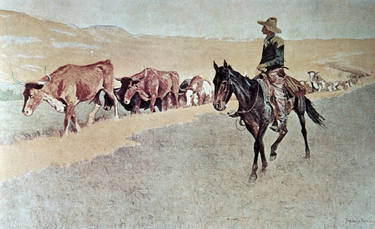 Trailing Texas Longhorns (olie på lærred) af Frederic Remington