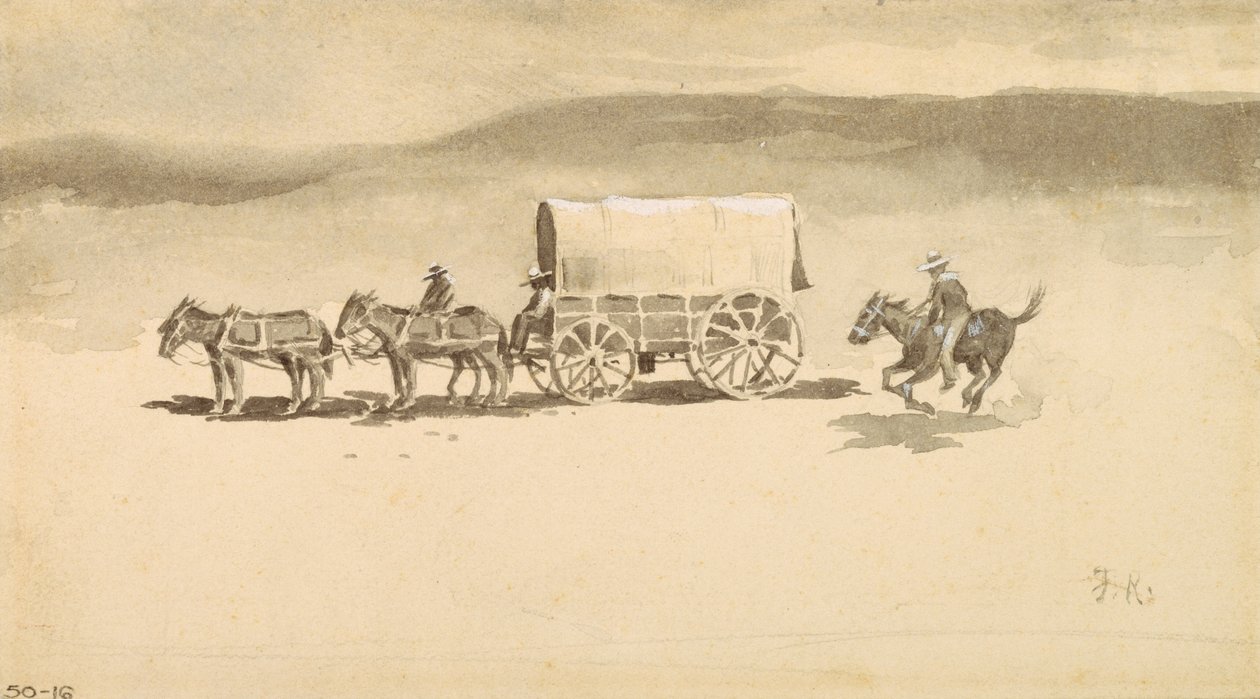 Uden titel (vasketegning på papir) af Frederic Remington