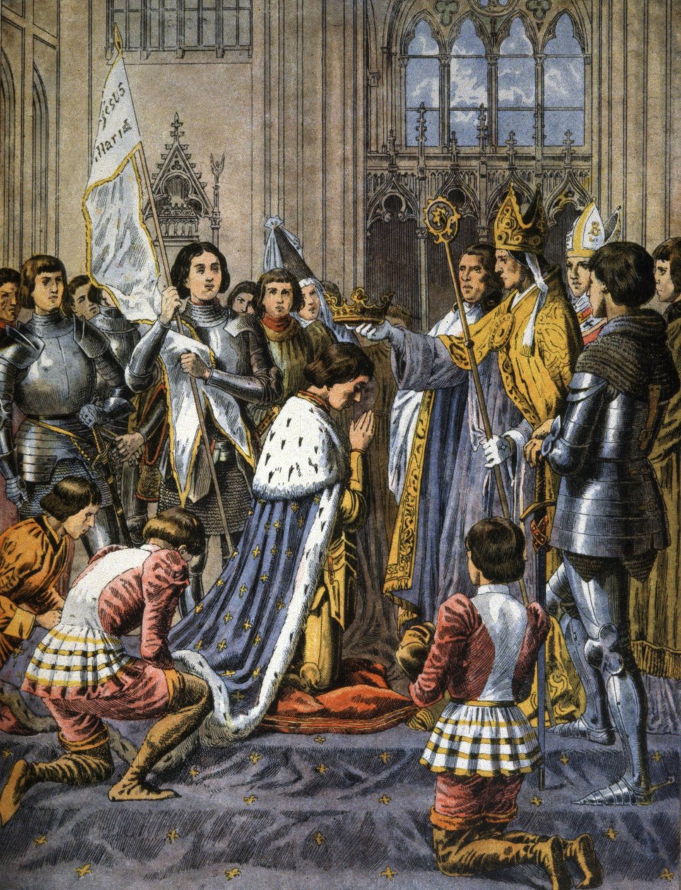 Kroning af Karl VII af Frankrig i Reims, ca. 1900 (illustration) af Frederic Theodore Lix