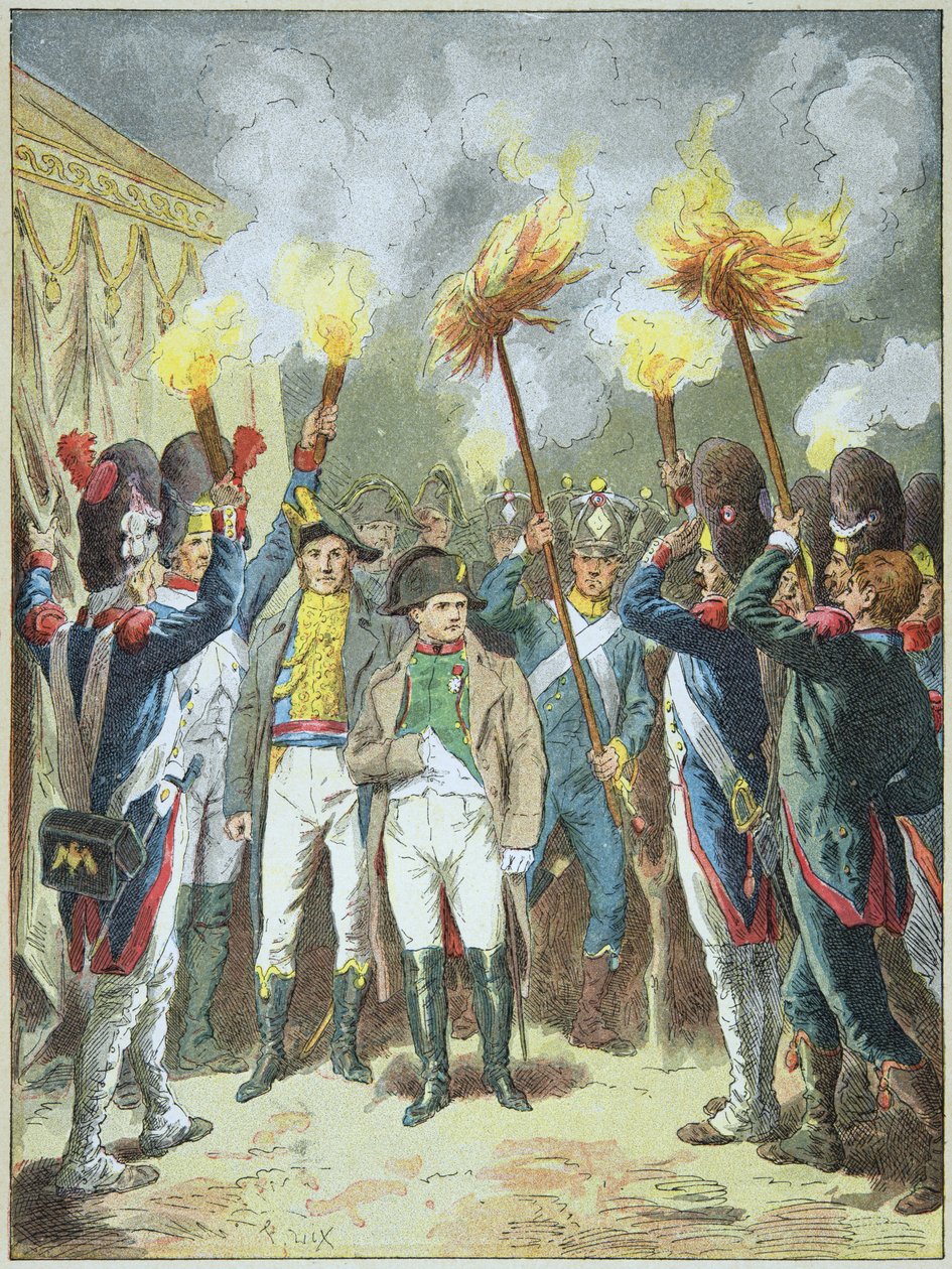 Kejser Napolon I blev hyldet af sine grynten på tærsklen til slaget ved Austerlitz i 1805. af Frederic Theodore Lix