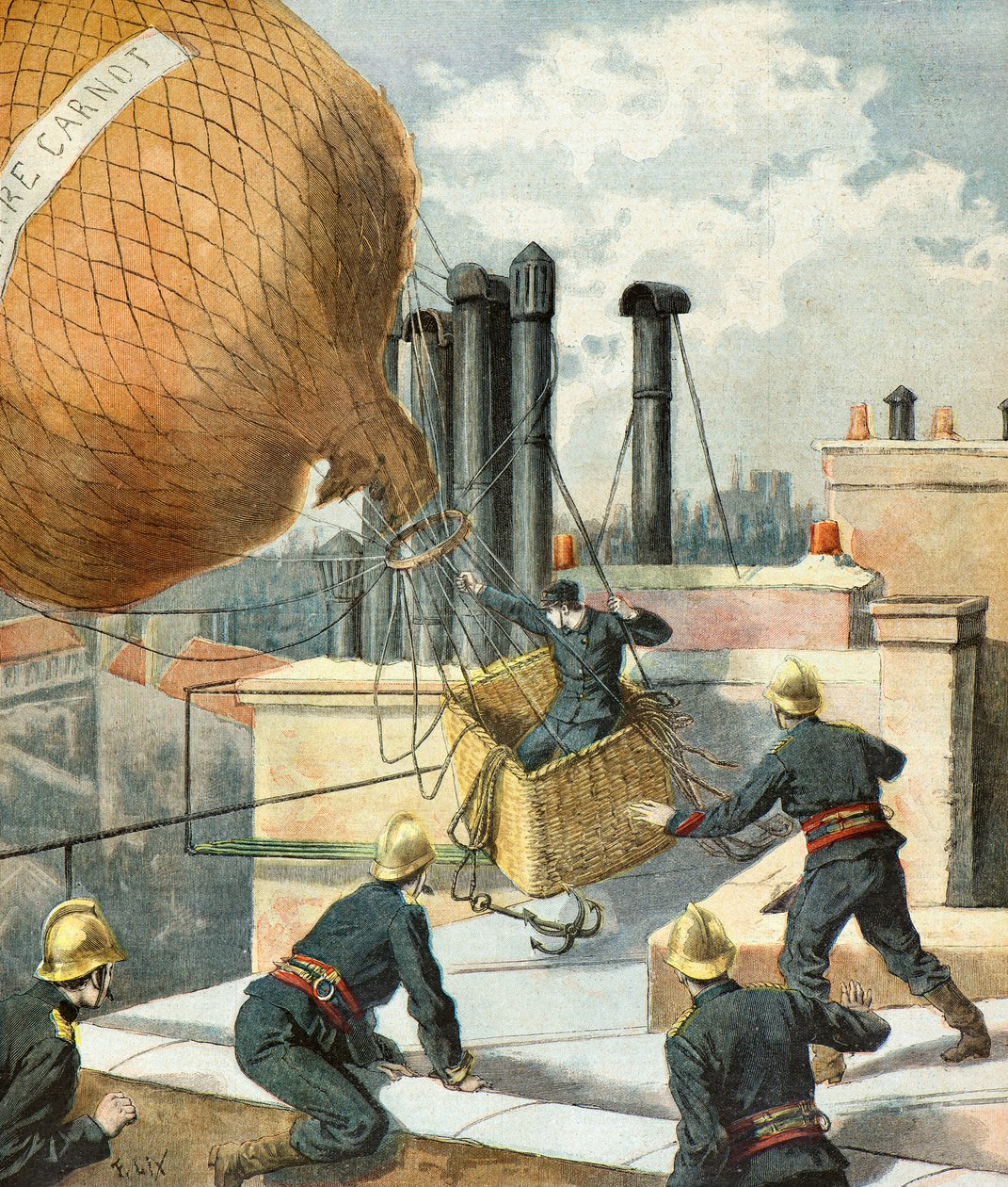Brandmænd redder en mand i en ballon af Frederic Theodore Lix