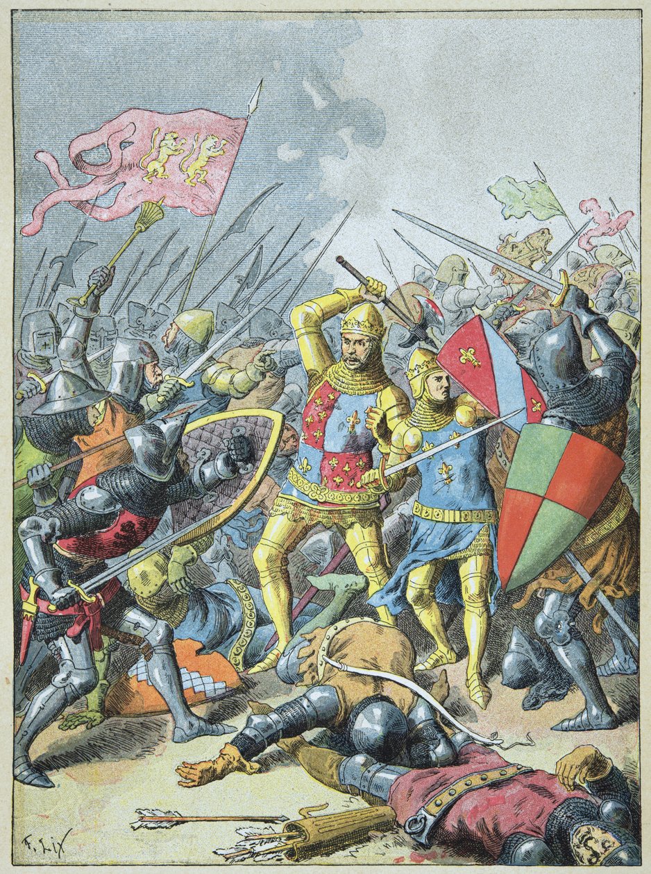Johannes II den Gode og hans søn Filip den Dristige kredser af englænderne i slaget ved Poitiers, 19. september af Frederic Theodore Lix