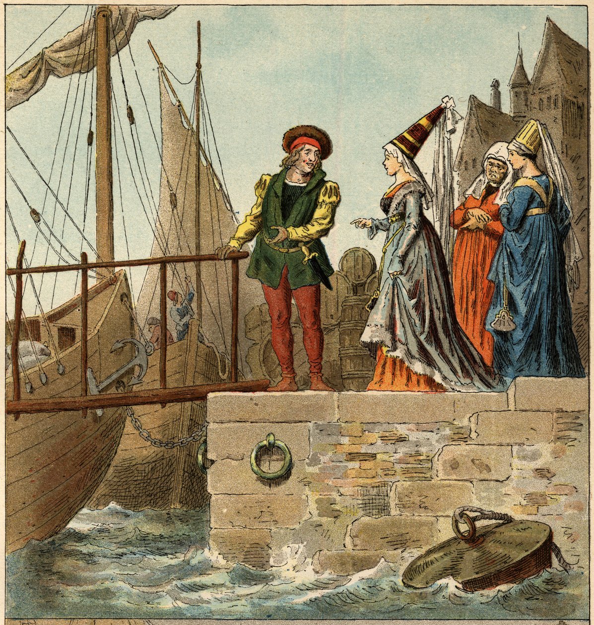 Populær sang: "A Nantes is arrived"". Illustration (detaljeret) af Frederic Theodore Lix (1830-1897) i ""Børnesange og runder fra provinserne i Frankrig"" af Frederic Theodore Lix
