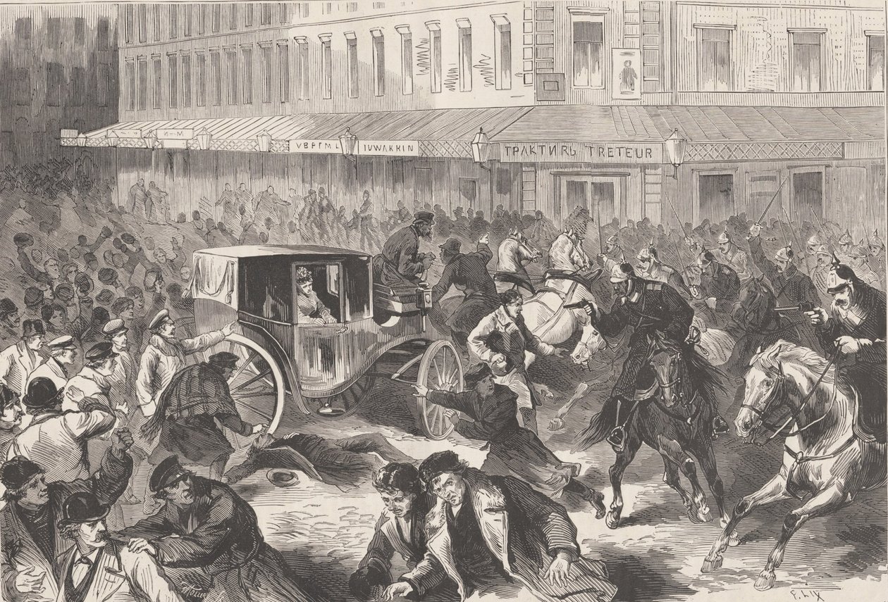Vera Zasulich skyder den 24. januar 1878 på Petersborgs guvernør General Trepov, 1878. af Frederic Theodore Lix