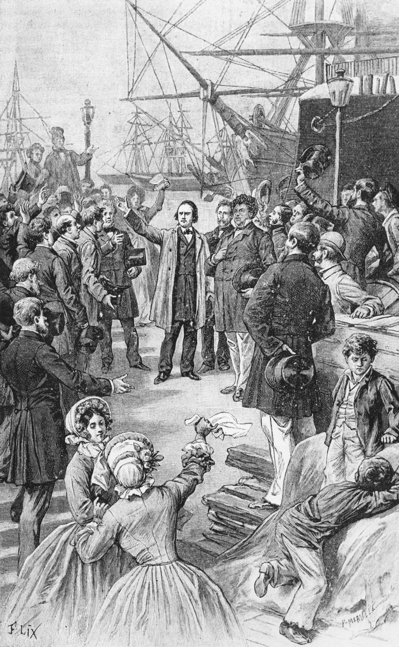 Victor Hugo (1802-85) siger farvel til sine venner og støtter i Antwerpen den 1. august 1852, ca. 1885 af Frederic Theodore Lix