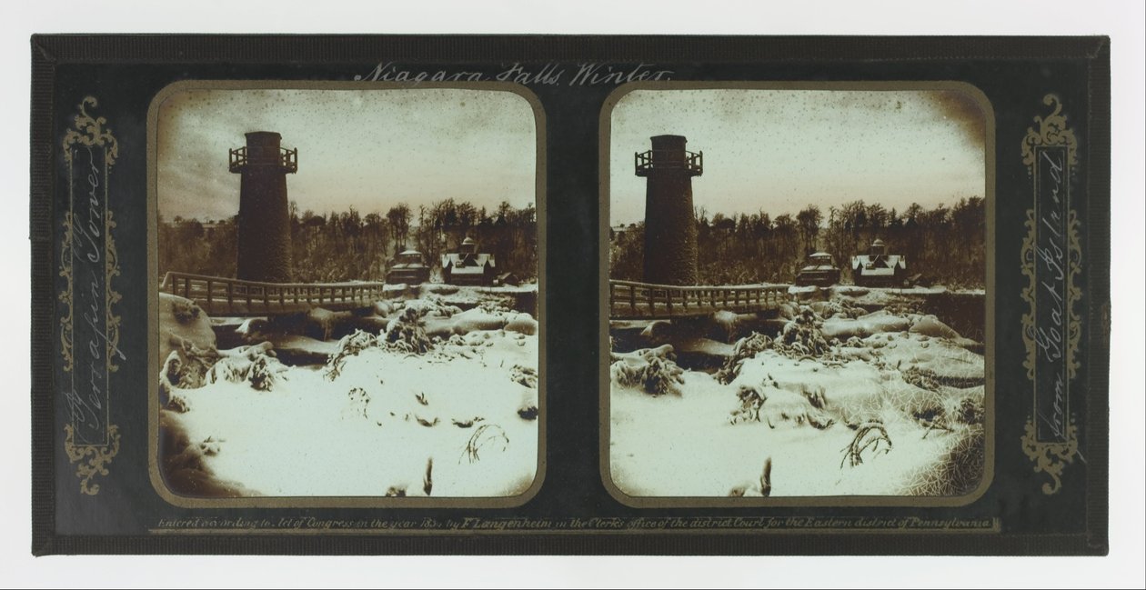 Vinter Niagara Falls, Terrapin Tower fra Goat Island af Frederic and William Langenheim