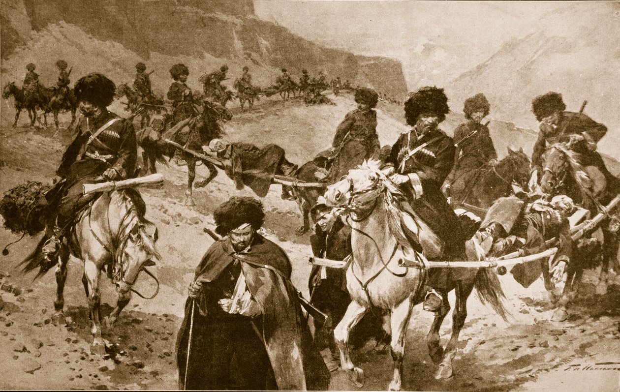 Kosakambulancekonvoj i bjergene i Kaukasus, 1914-19 af Frederic de Haenen