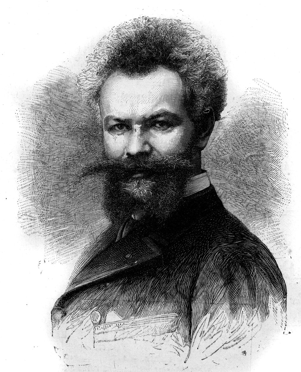 Portræt af Mihaly Munkacsy (1844-1900), ungarsk maler. Indgravering i "" Le Monde Illustré"" nr. 1306 af 8. april 1882. af Frederic de Haenen