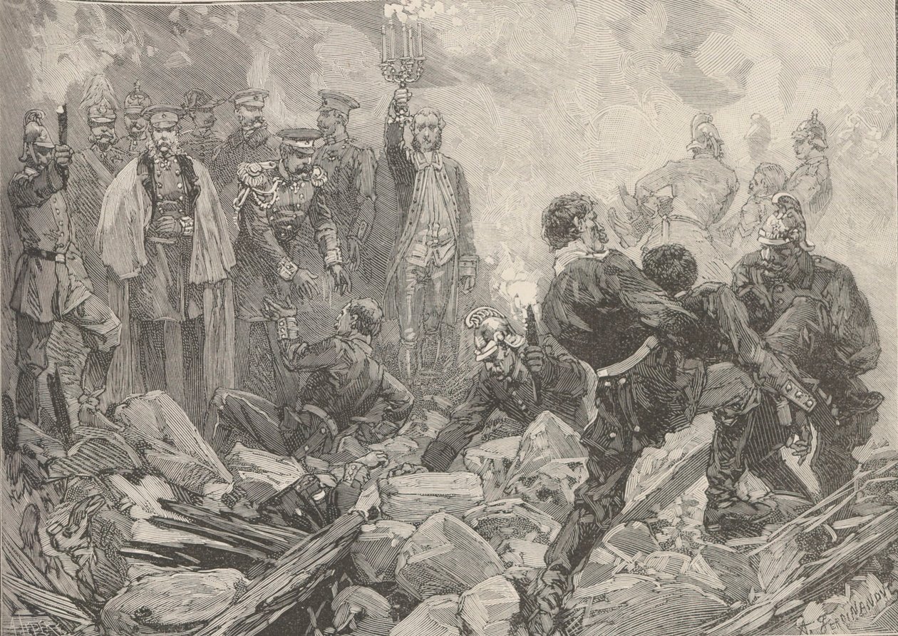 Vinterpaladset efter eksplosionen, aften den 17. februar 1880. af Frederic de Haenen