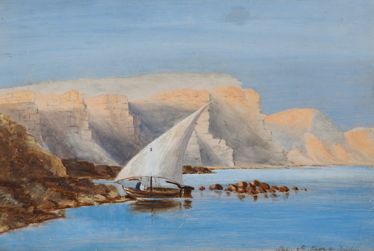 Sejlbåd ud for Nordafrika, ca. 1846-1907 (olie om bord) af Frederica Countess of Scarborough Drummond