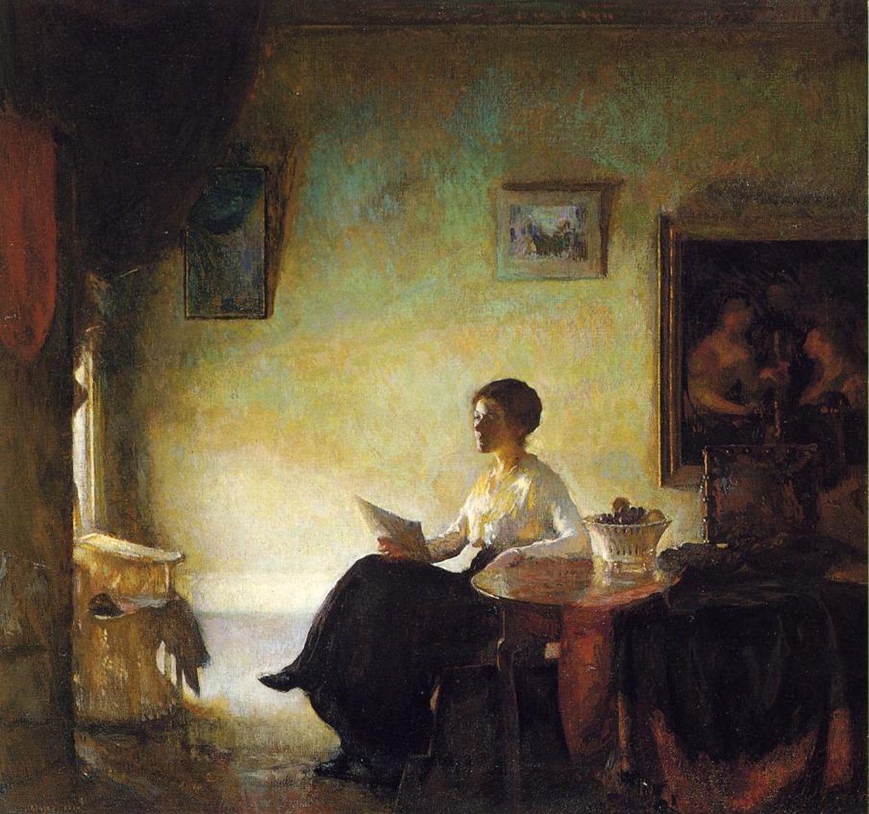 Kvinde læser i hjemmet, 1918 af Frederick Andrew Bosley
